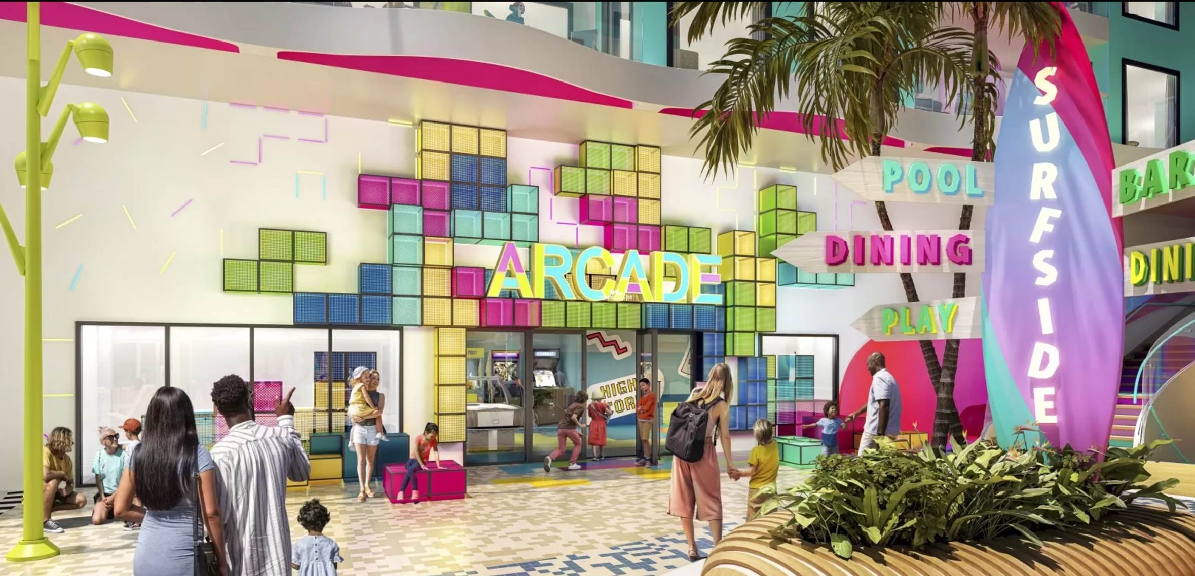 A building with colorful blocks on the wall

Description automatically generated