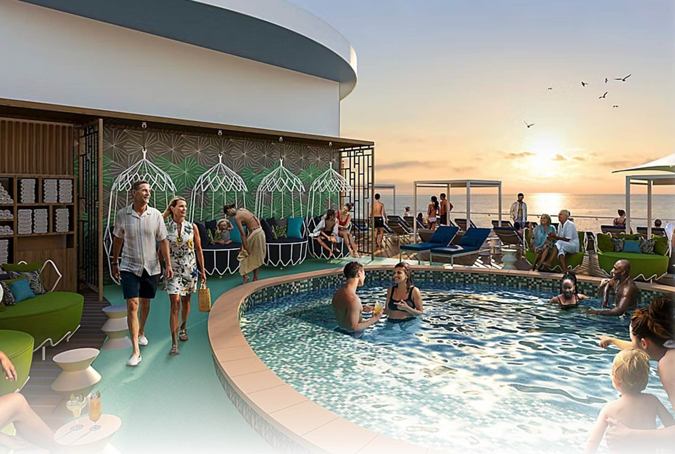 A group of people in a pool

Description automatically generated