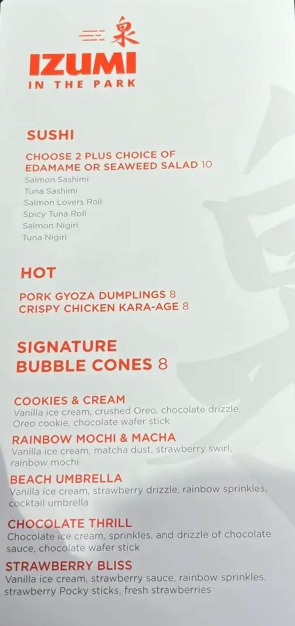 A menu of a restaurant

Description automatically generated