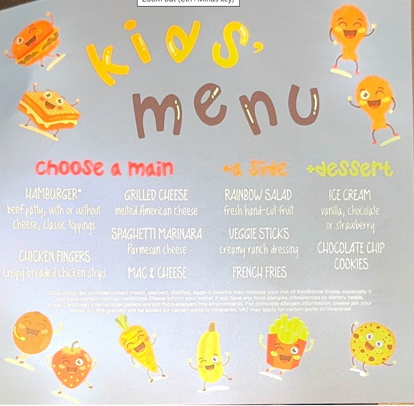 A menu with cartoon characters

Description automatically generated